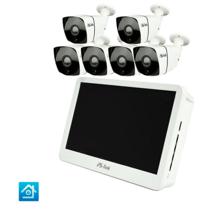 Комплект видеонаблюдения IP Ps-Link KIT-C206IP-POE-LCD / 2Мп / 6 камер / монитор