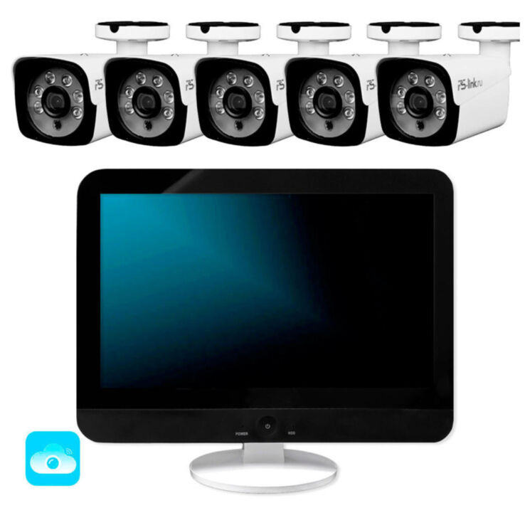 Комплект видеонаблюдения WIFI с монитором 5Мп KIT-W505TB-M беспроводной, 5 камер для улицы, ночное видение, удаленный доступ