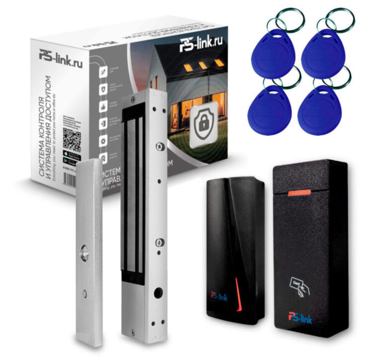 Система СКУД Ps-Link KIT-M010EM-WP-P-280LED / эл. магнитный замок 280кг / 2 считывателя RFID