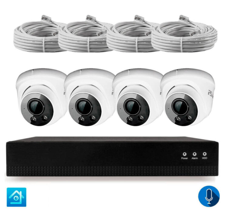 Комплект видеонаблюдения IP 8Мп KIT-A804IPM-POE 4 камеры 8Мп с микрофоном для помещения, питание PoE, ночная съёмка