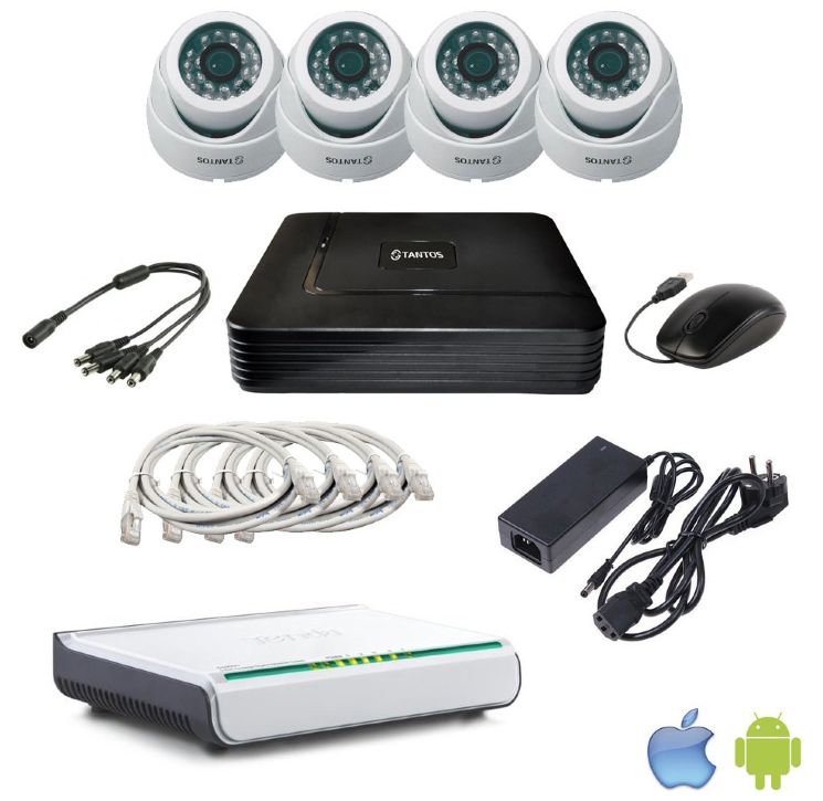 Комплект комнатного IP-видеонаблюдения Tantos TSi-cottage из 4-х камер