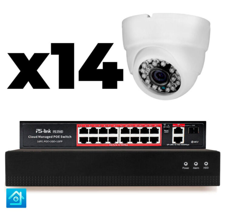 Комплект видеонаблюдения IP 2Мп KIT-A214IP-PL 14 камер, программный датчик движения, удаленный доступ, ночное видение, умный коммутатор