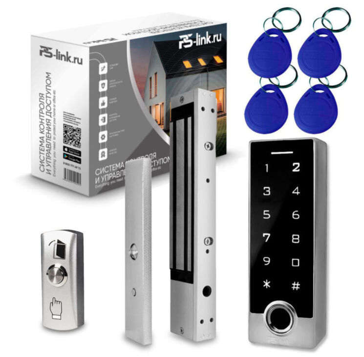 Система СКУД Ps-Link KIT-TF2EM-WP-W-350LED / отпечаток пальца / эл. магнитный замок 350кг / кодовая панель / RFID / WIFI
