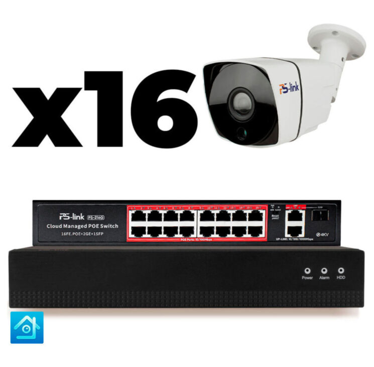 Комплект видеонаблюдения IP 8Мп KIT-C816IP-PL 16 камер для улицы, программный датчик движения, удаленный доступ, ночное видение, умный коммутатор