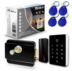 Система СКУД  KIT-T12MF-P-B на 1 дверь, сенсорная панель, 2 считывателя Mifare, черный замок, НЗ тип